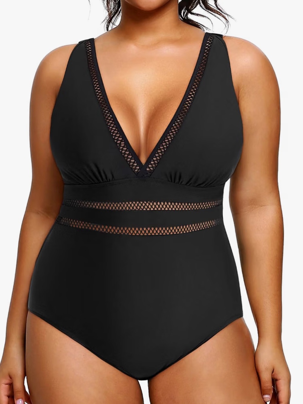 Women’s Plus-Size V-Neck One-Piece Swimsuit in Black
